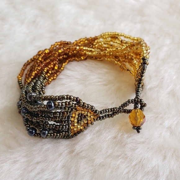 TRI COLOR Multi Strand Boho Seed Beaded Bracelet Browns - Picture 3 of 5